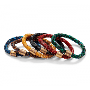 Armband roll on bruin met glazen kralen