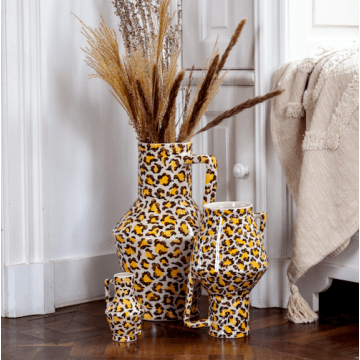 Vaas 45 cm Leopard print handgeschilderd met handvat