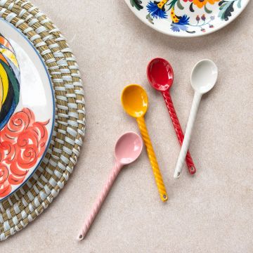 Lepels 15 cm keramiek - rood en geel - Set van 4