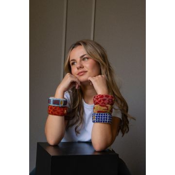 Armband Breed met Giraffenpatroon Oranje / Rood