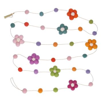 Slinger van Vilt met Bloemen en Pompoms - 2 Meter
