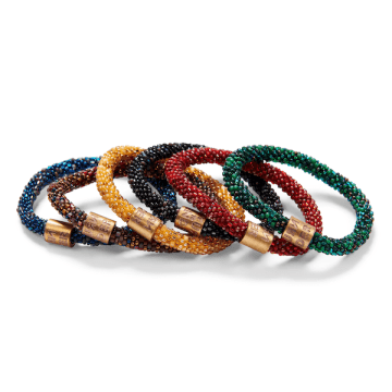 Armband roll on bruin met glazen kralen