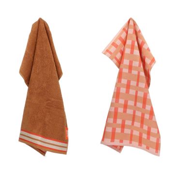 Keuken- en Theedoek Geometric Sofia GOTS - Coral & Cashew met Geschenkdoos