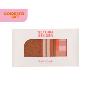 Keuken- en Theedoek Geometric Sofia GOTS - Coral & Cashew met Geschenkdoos