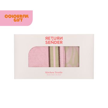 Keuken- en Theedoek Flower Carina GOTS - Sage Green & Soft Pink met Geschenkdoos