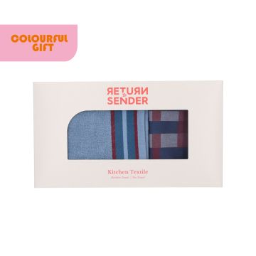 Keuken- en Theedoek Geometric Sofia GOTS - Burgundy & Blauw met Geschenkdoos