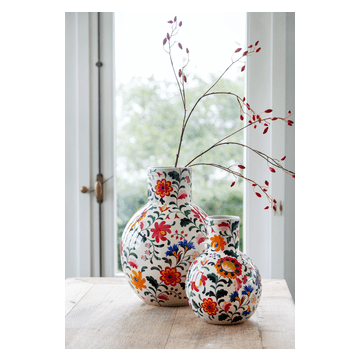 Vaas 30 cm Bed of Flowers print handgeschilderd ronde vorm