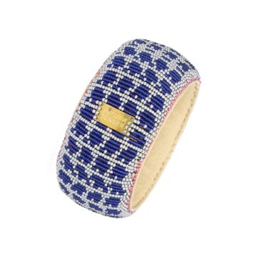 Armband breed blauw zilver met glazen kralen